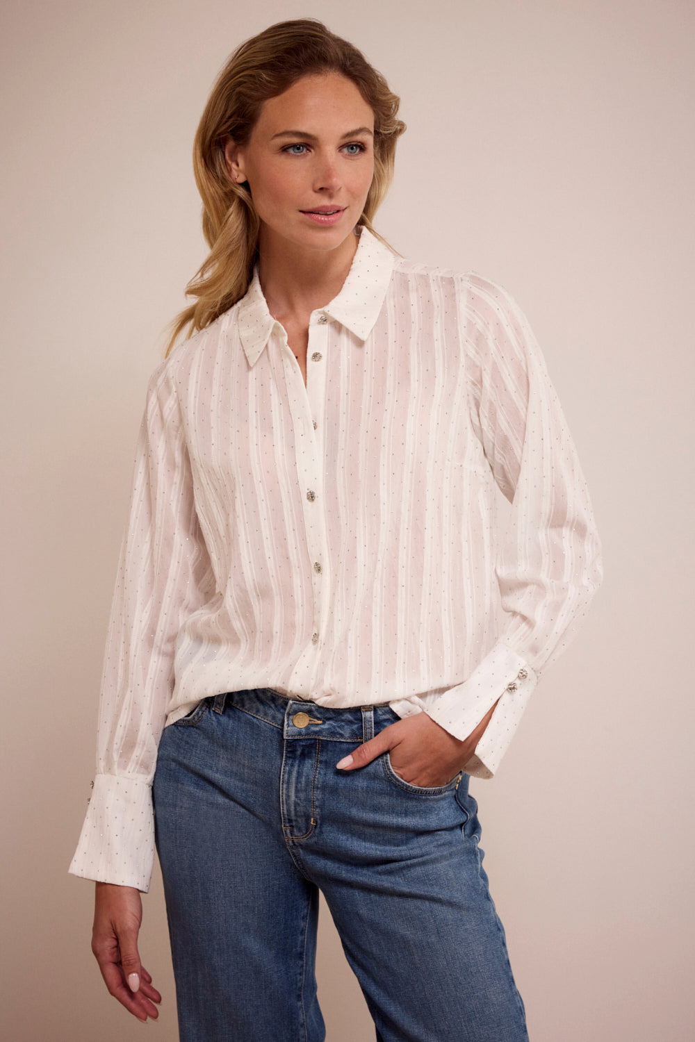 Rhinestone Blouse Tramontana White
