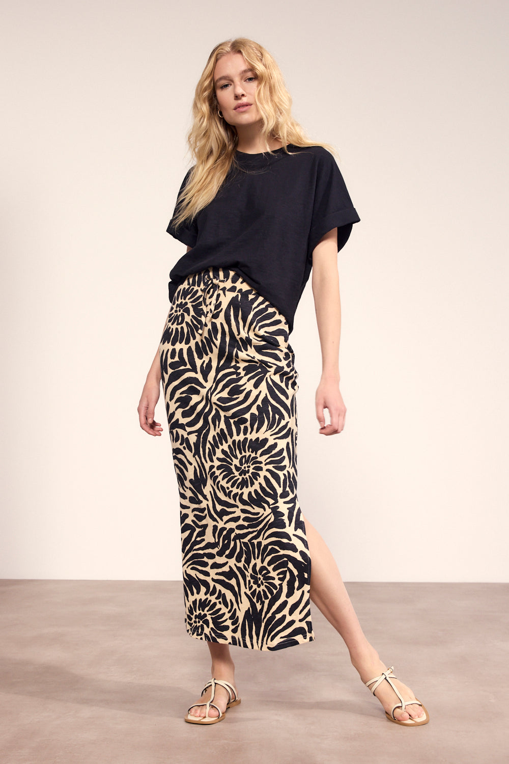 Tramontana Maxi Skirt Safari Print Black&Pebble
