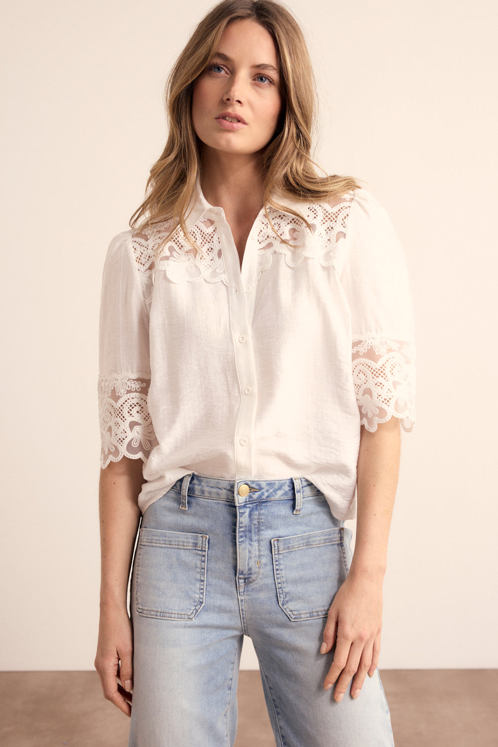Tramontana Blouse Lace Details Off White