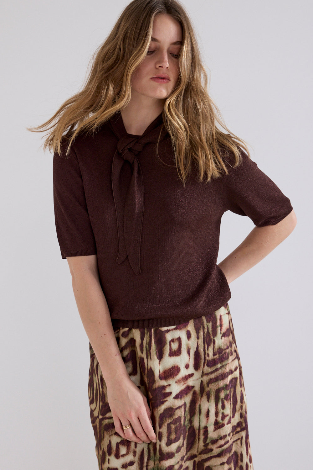 Tramontana  Short-Sleeve Jumper Shawl Chocolate
