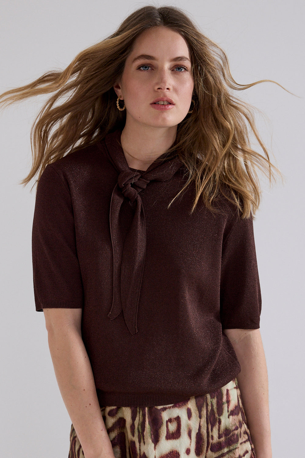 Tramontana  Short-Sleeve Jumper Shawl Chocolate