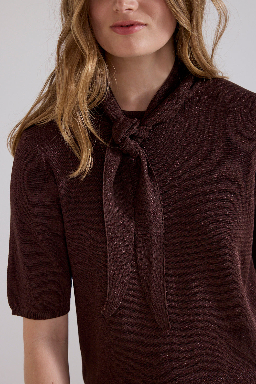 Tramontana  Short-Sleeve Jumper Shawl Chocolate