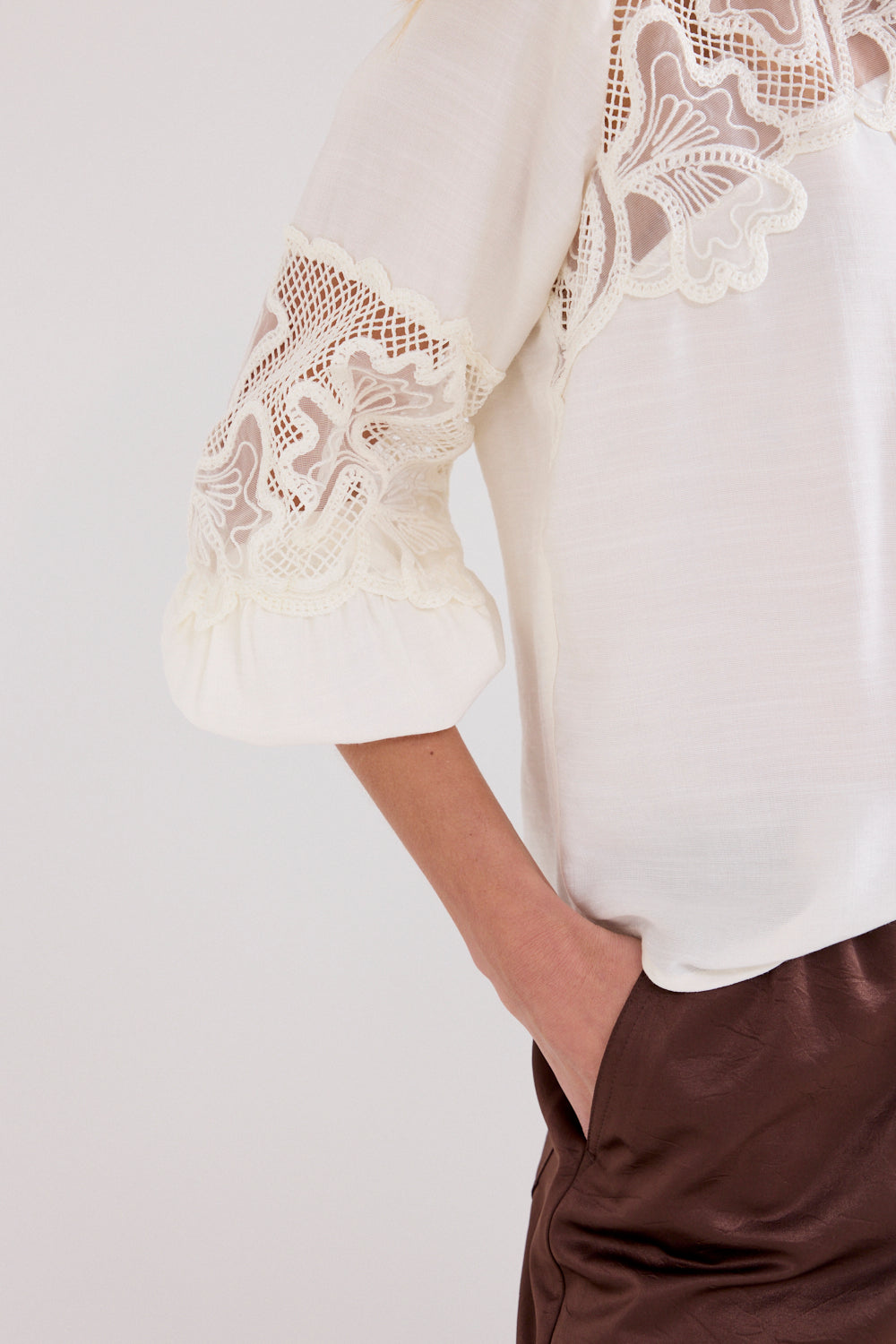 Tramontana Blouse Lace Details Snow