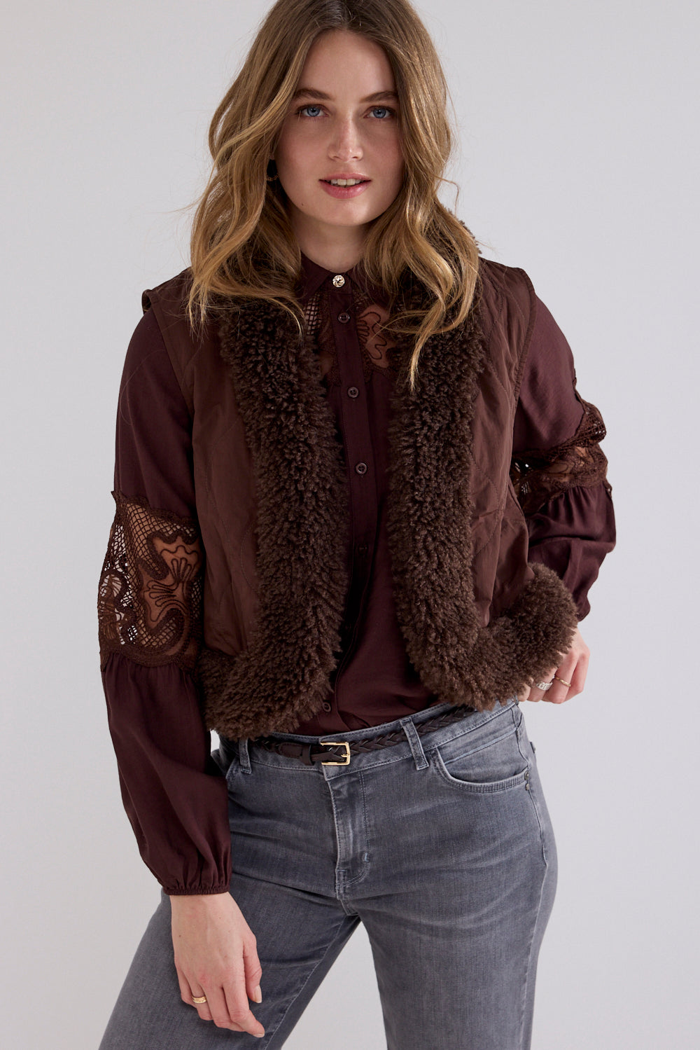 Tramontana Faux Fur Detailed Vest Chocolate