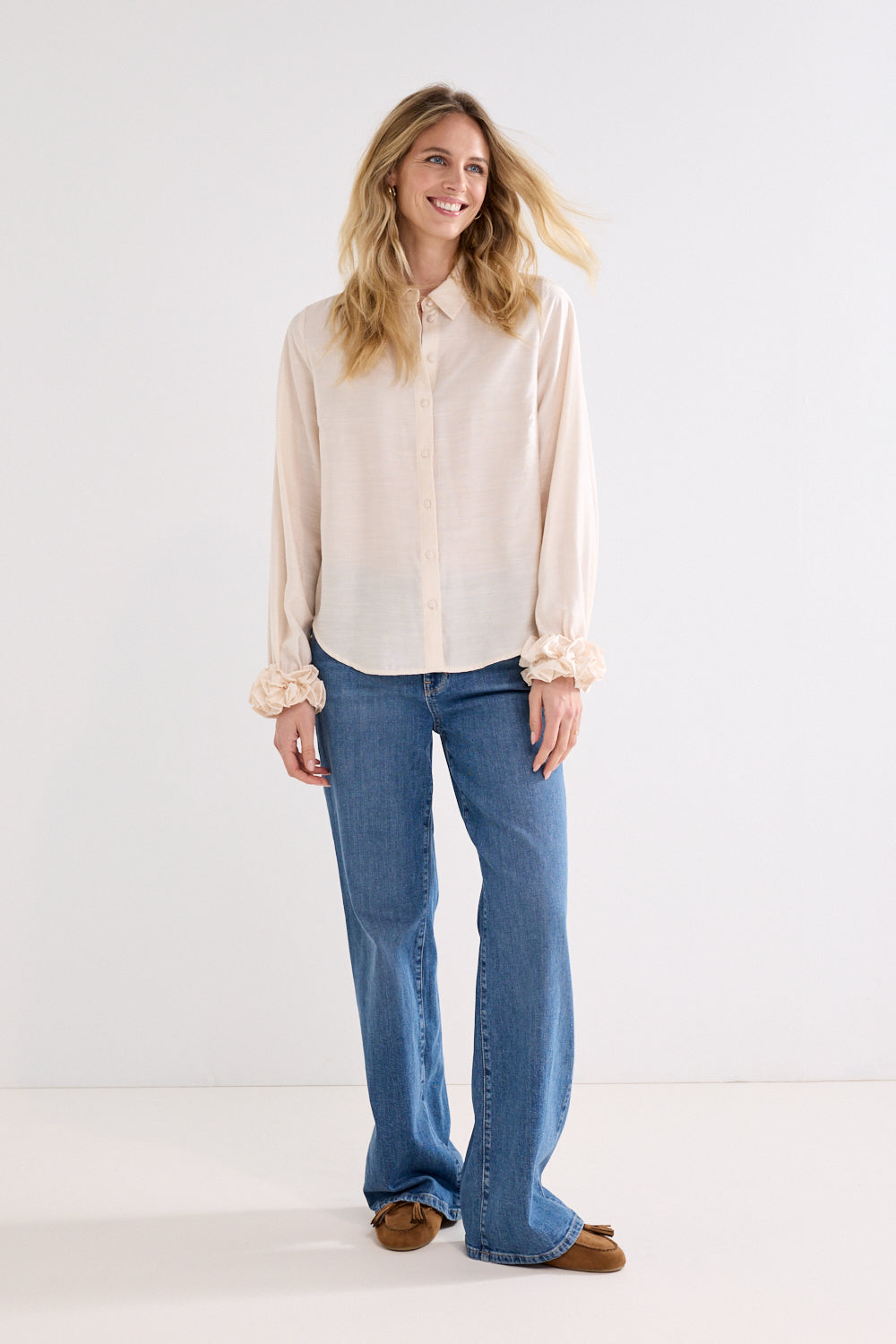 Tramontana Blouse Ruffled Cuffs Snow