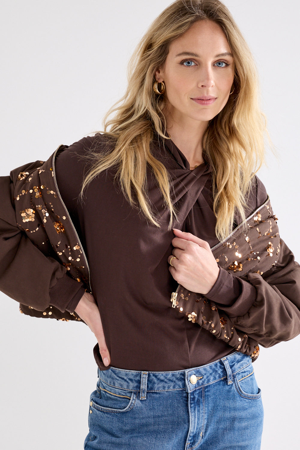 Tramontana Twisted-Neck Top Cafe Noir