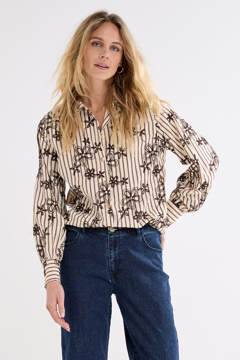 Tramontana Striped Blouse Embr