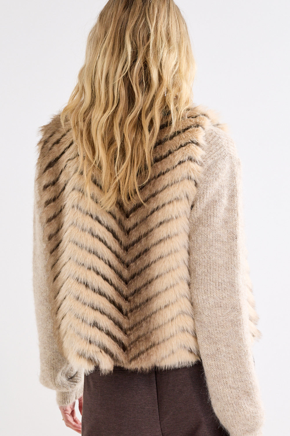 Tramontana Patterned Faux Fur Waistcoat Winter Gold