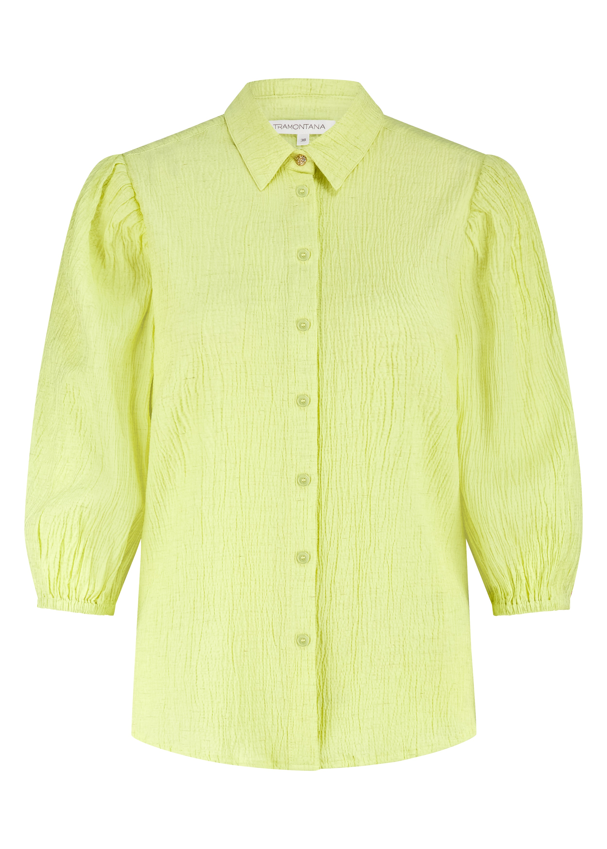 Tramontana Creased Puff-Sleeve Blouse Celery