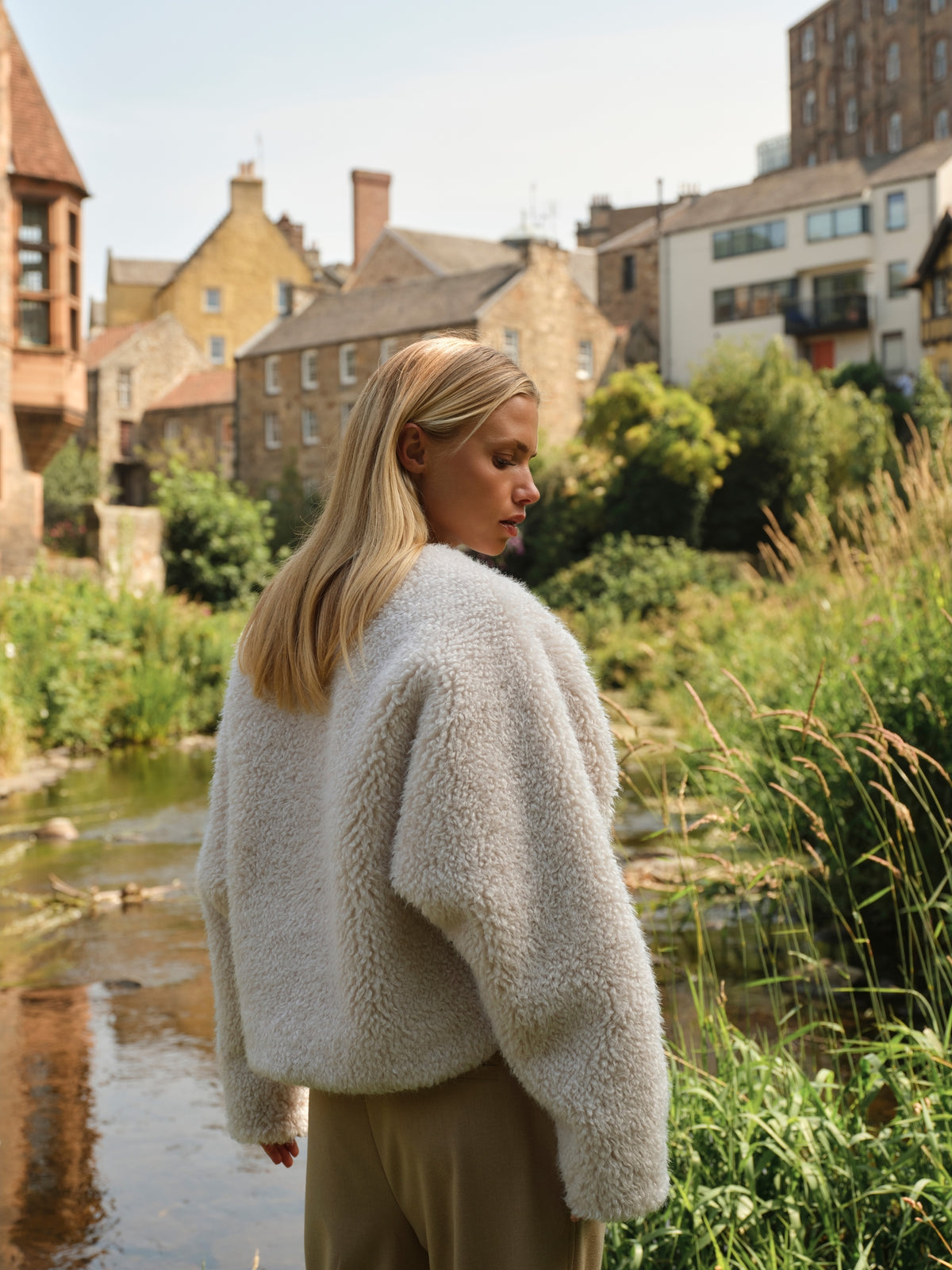 YAYA Korte Oversized Jas Imitatiebon Sand Beige