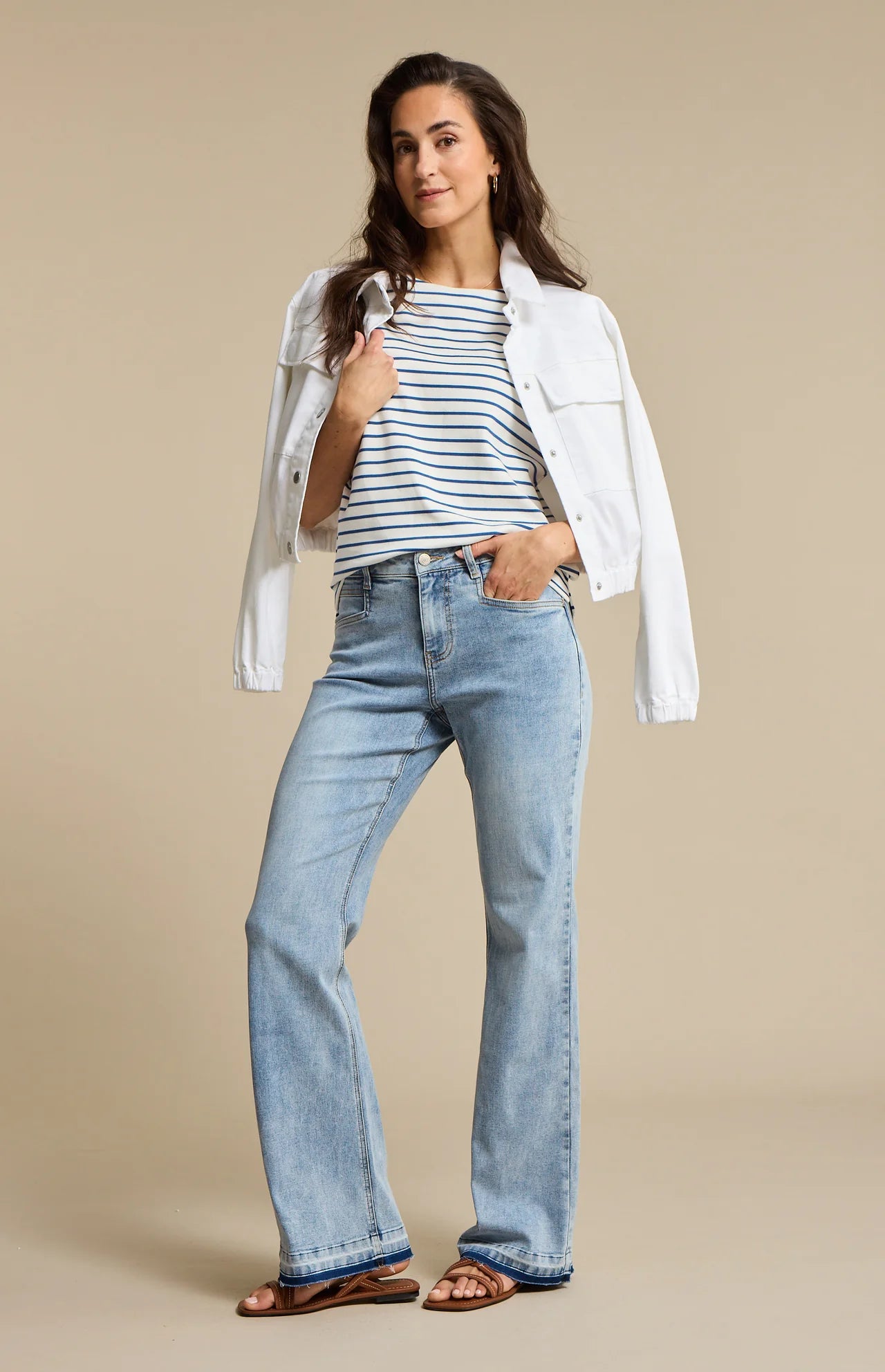 Red Button Jacket Juno White Denim