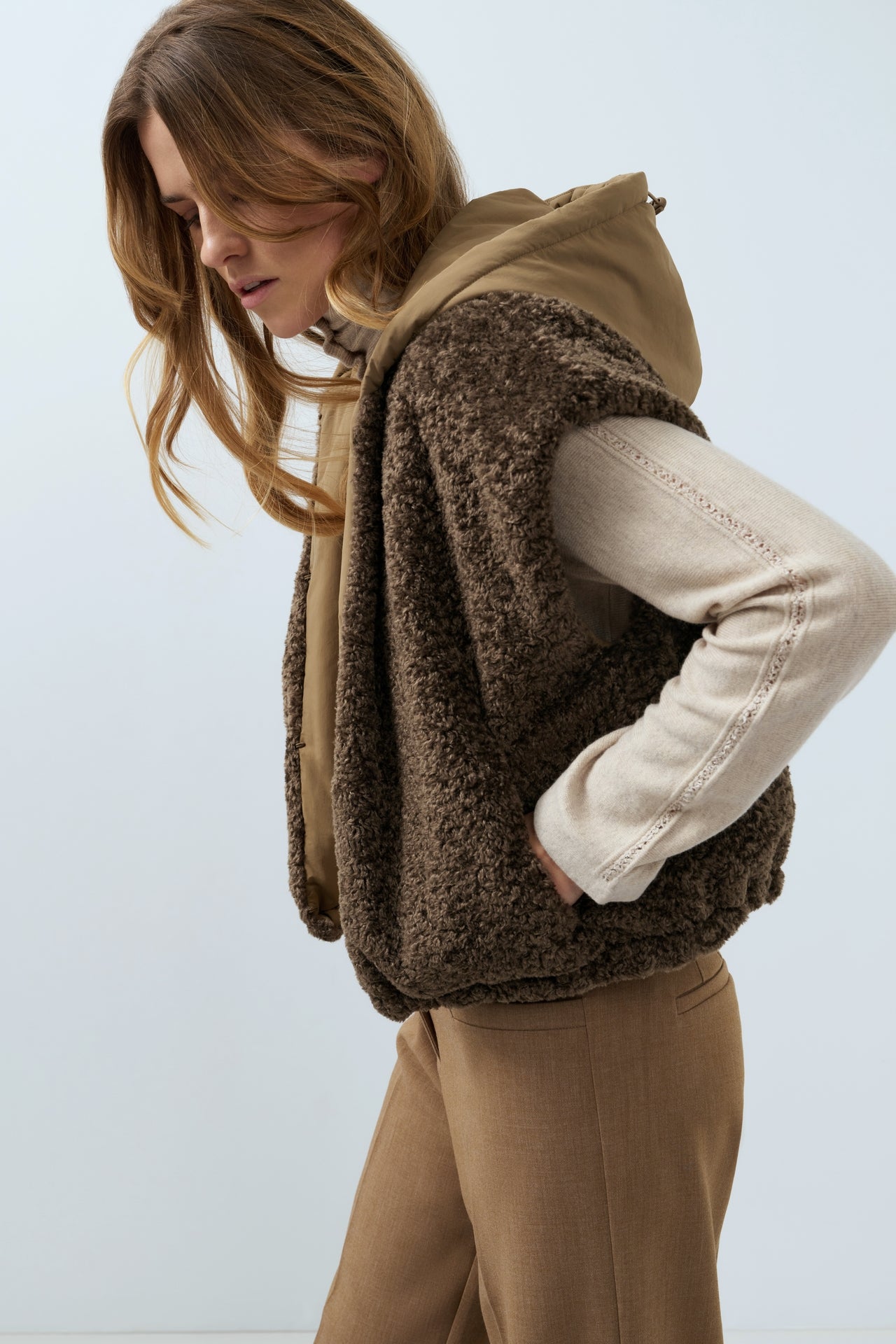 YAYA Omkeerbare Bodywarmer Met Capuchon Black/Brown
