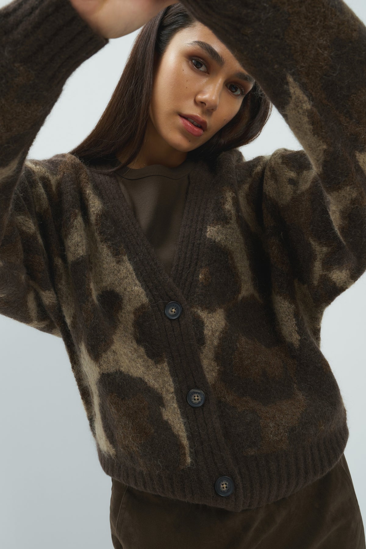 YAYA Gebreid Vest Cocoa Brown