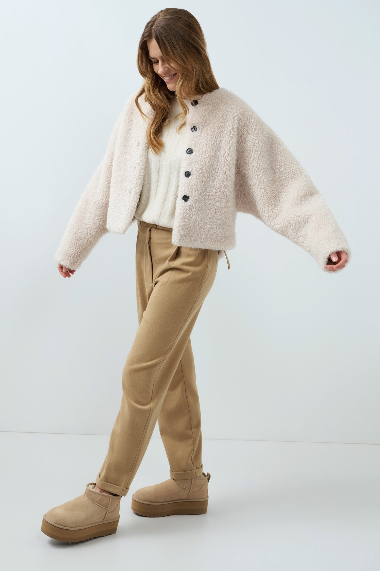 YAYA Geweven Broek Hoge Taille En Sierlijke Band Brown Melange