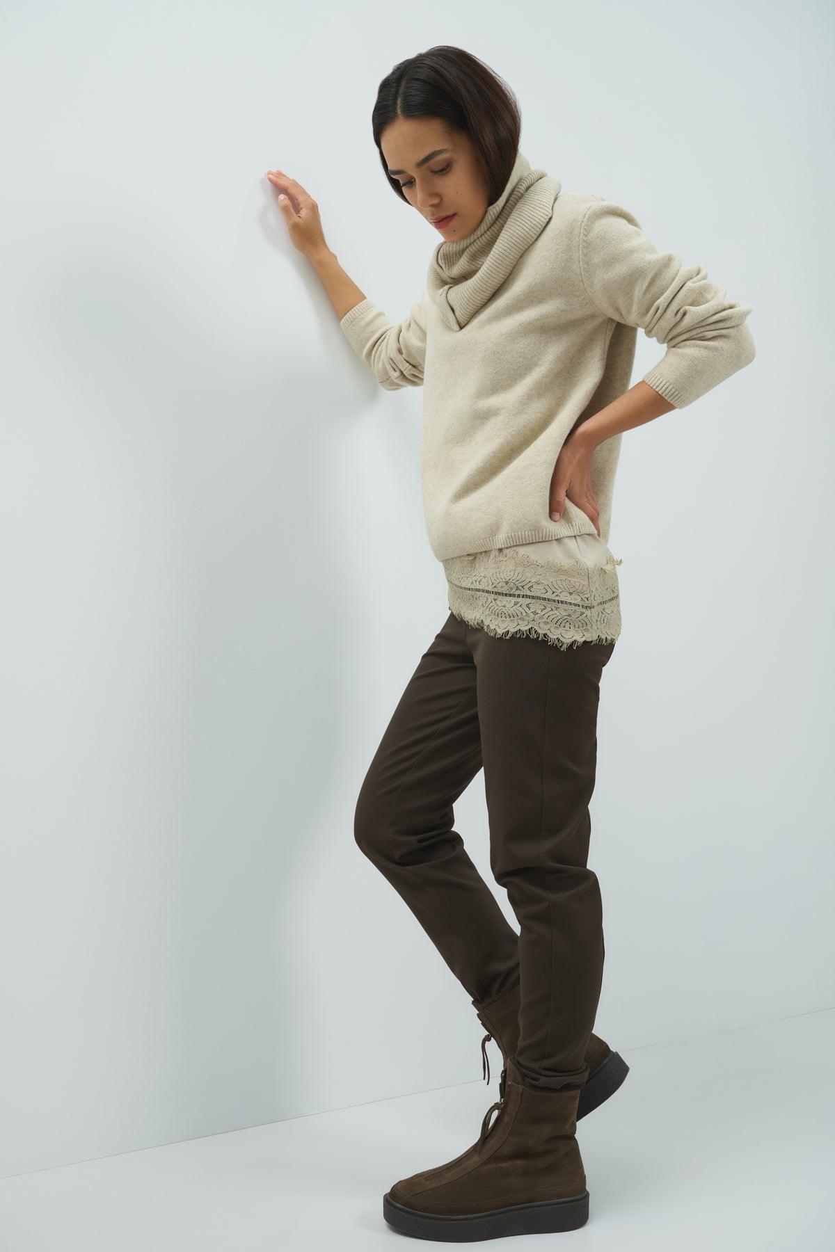 YAYA Trui Sjaal Light Beige