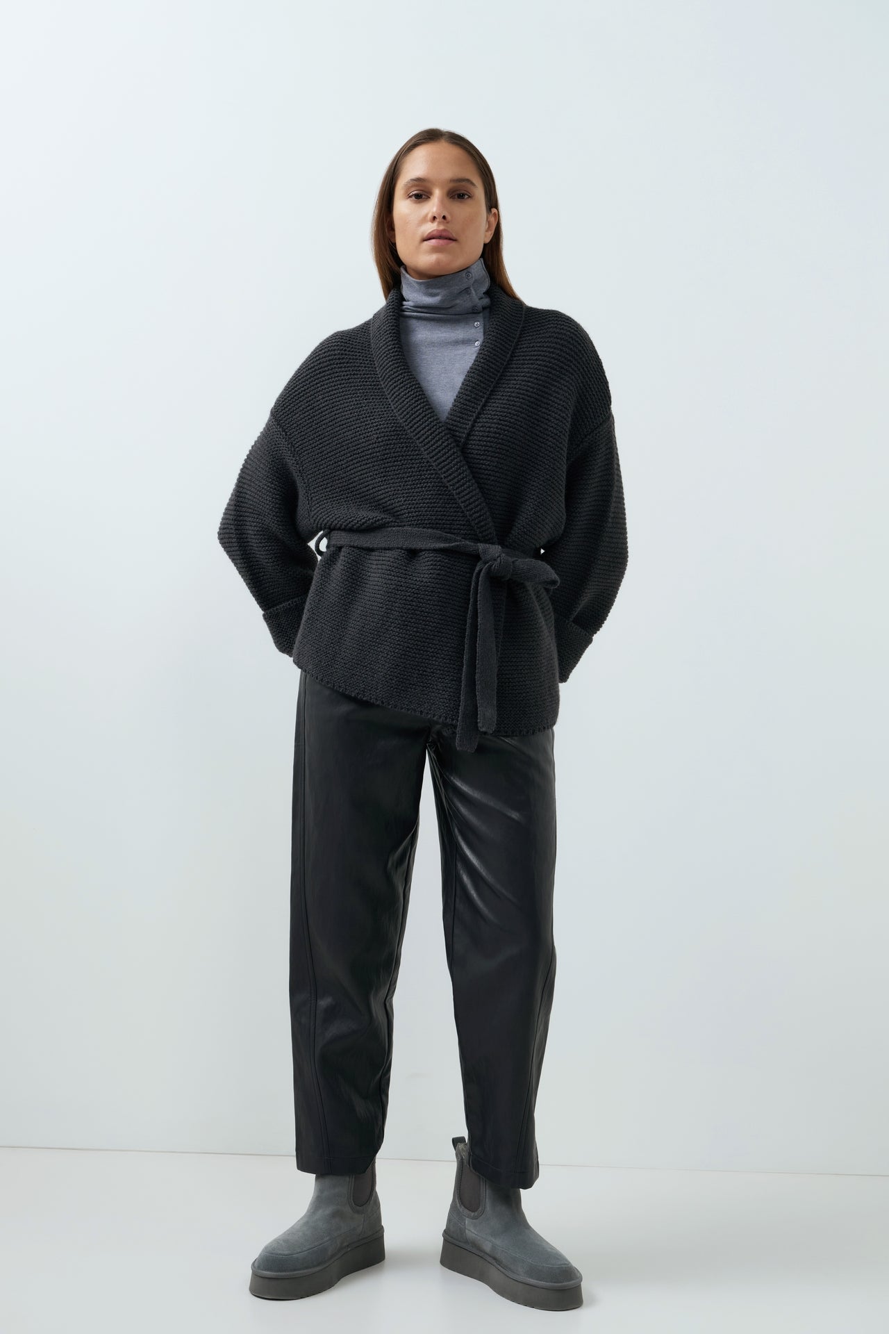 YAYA Kunstleren Broek Met Wortelmodel Hole Black