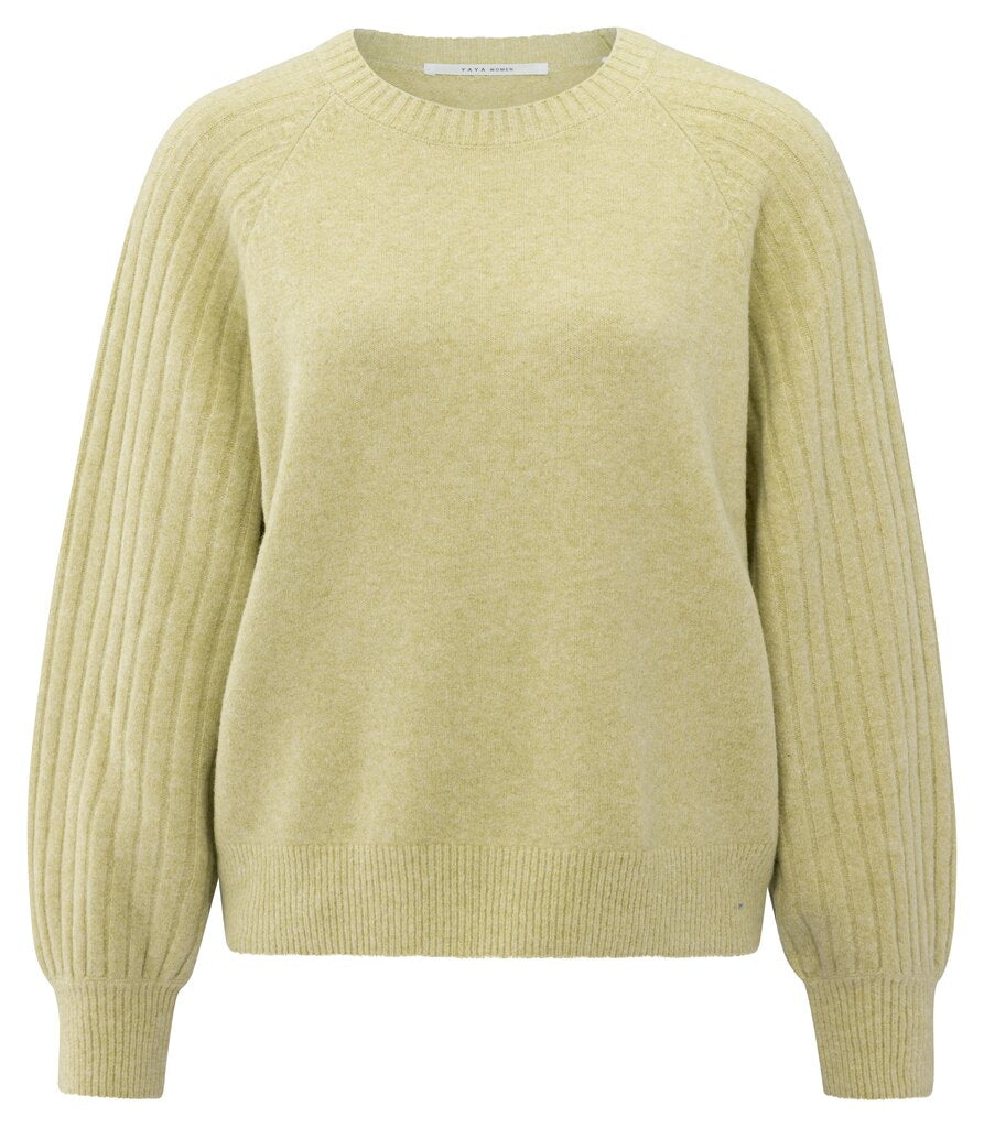 Rib Mixed Sweater YAYA Pale Olive Melange