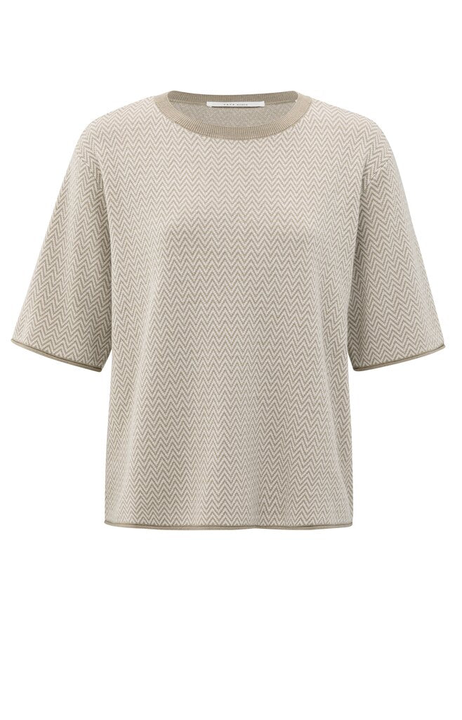 Jacquard T-shirt Zigzag Patroon YAYA Sand Beige Dessin