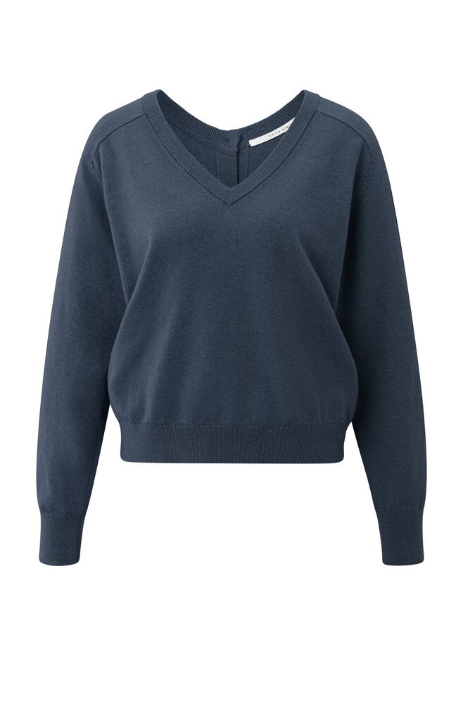 Trui Met V-hals Voor En Achter YAYA China Blue Melange