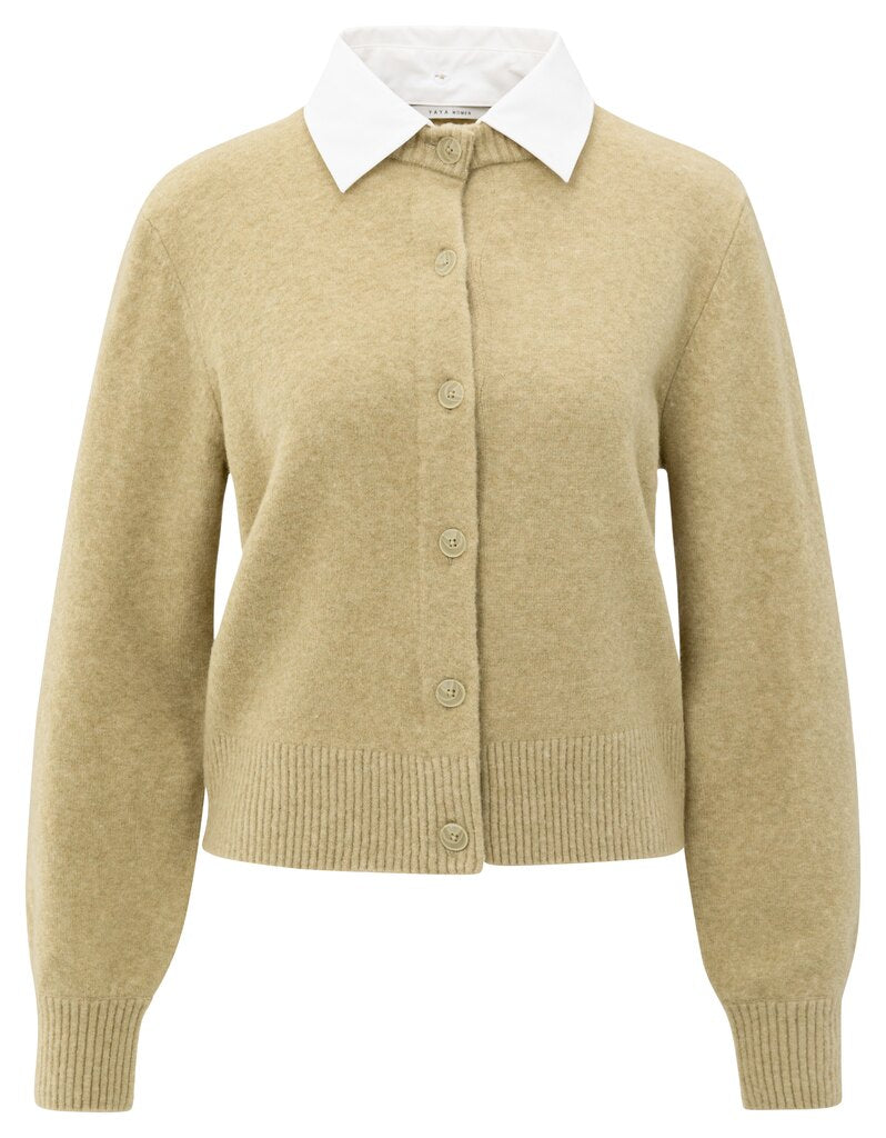 Cardigan Detachable Woven YAYA Pale Olive Green