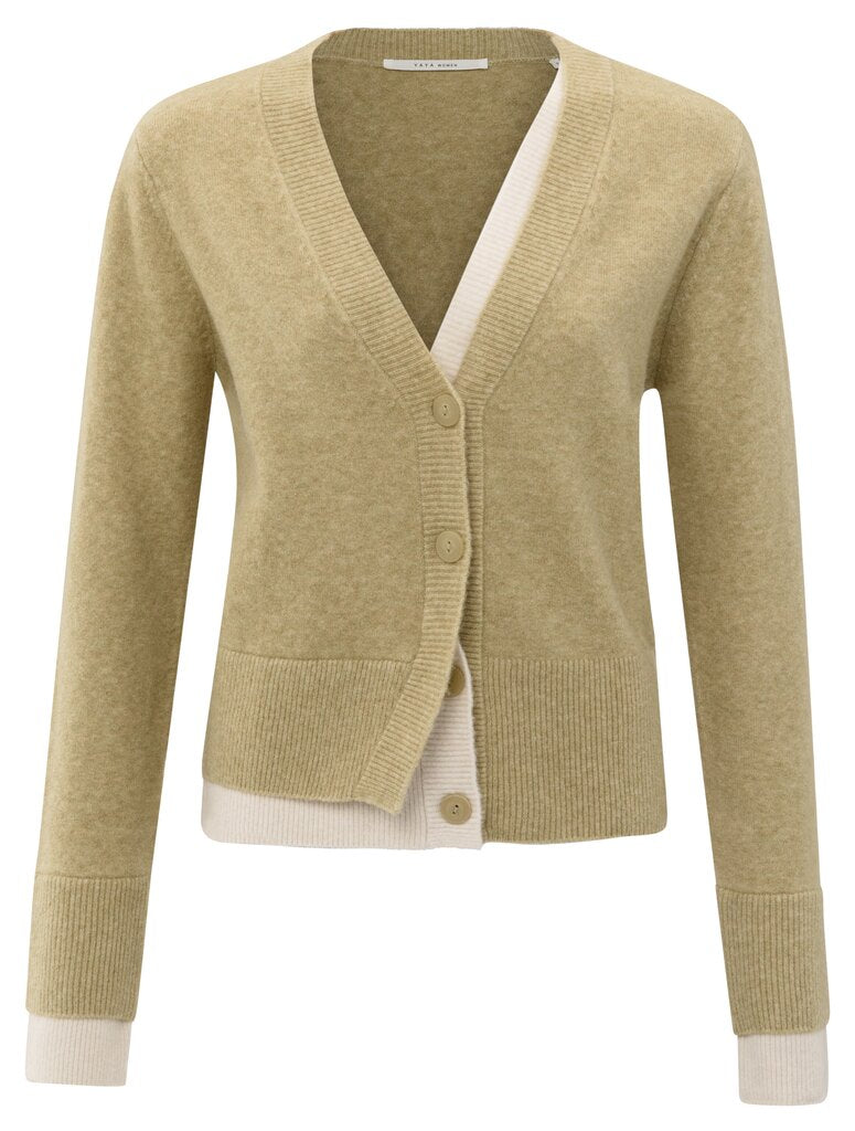 Cardigan Contrast Details YAYA Pale Olive Green