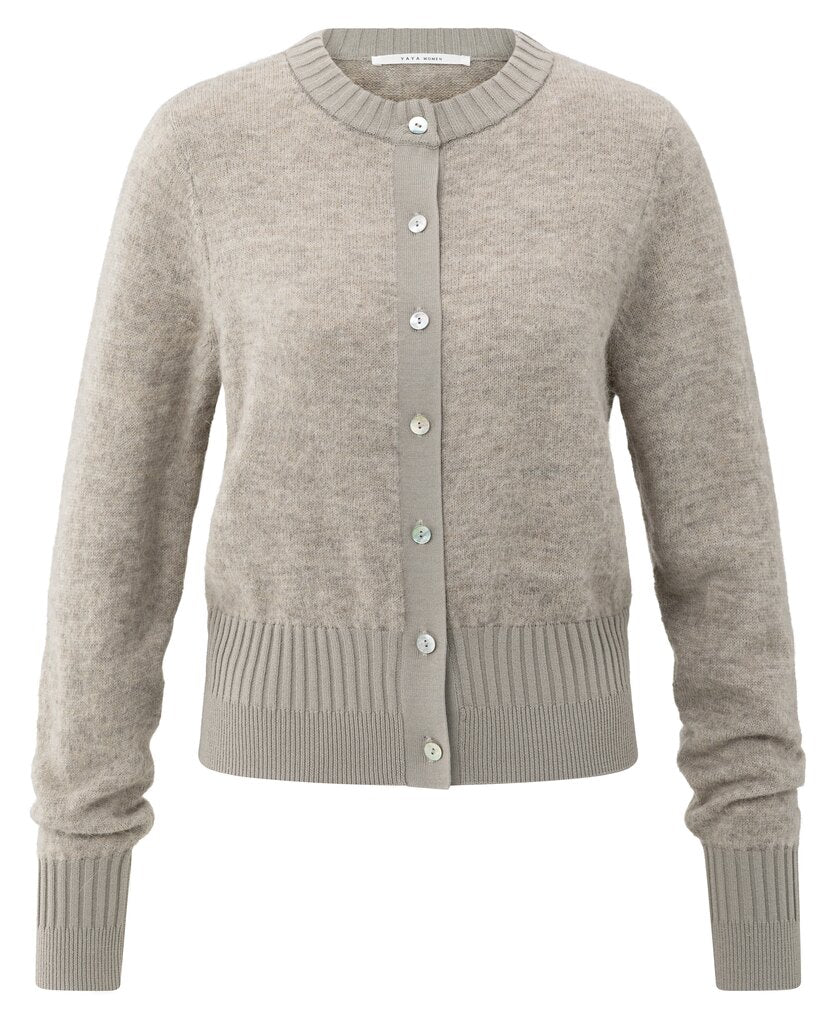 Cardigan Rib Detail YAYA Brownish Grey