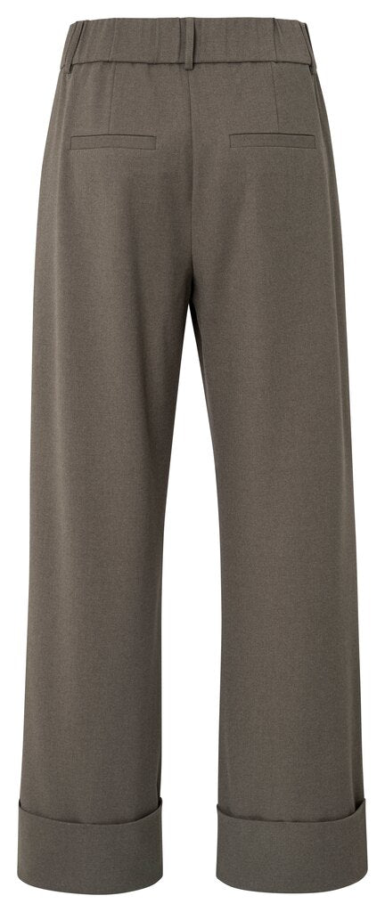 YAYA Broek Zacht Geweven Brede Zoom Dark Taupe