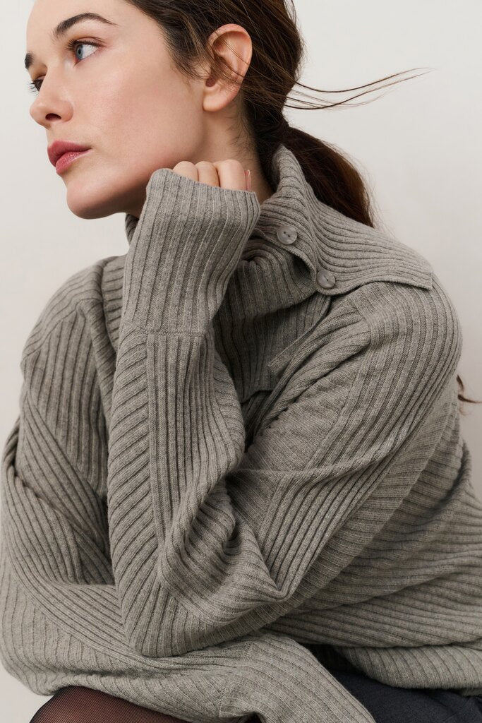 Batwing Sweater Collar YAYA Brownish Grey Melange