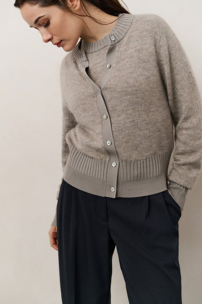 Cardigan Rib Detail YAYA Brownish Grey