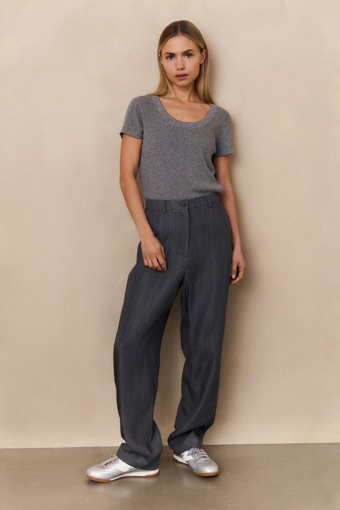 Geribde Top Dubbele Halslijn YAYA Medium Grey Melange