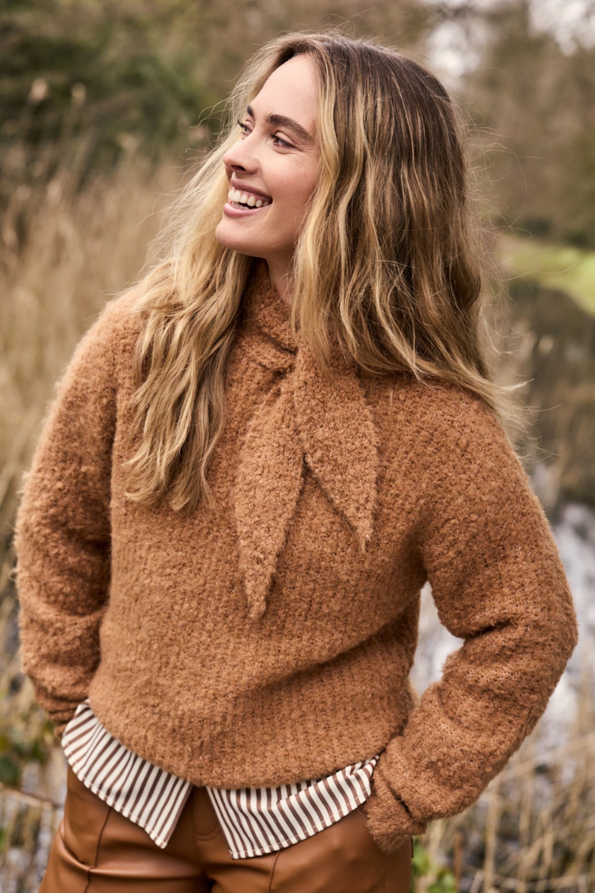 Tramontana Boucle Jumper Scarf Collar Cinnamon Melange