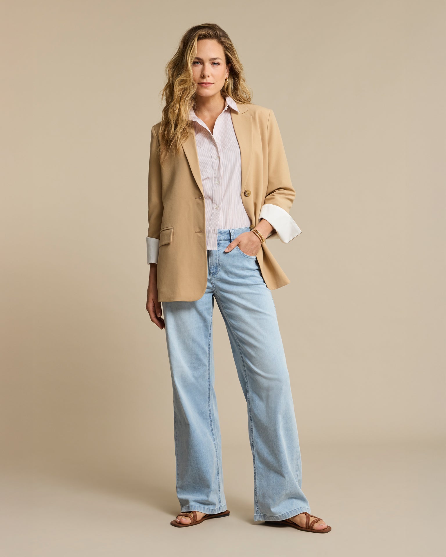 Red Button Blazer Palazzo Linnen Melange