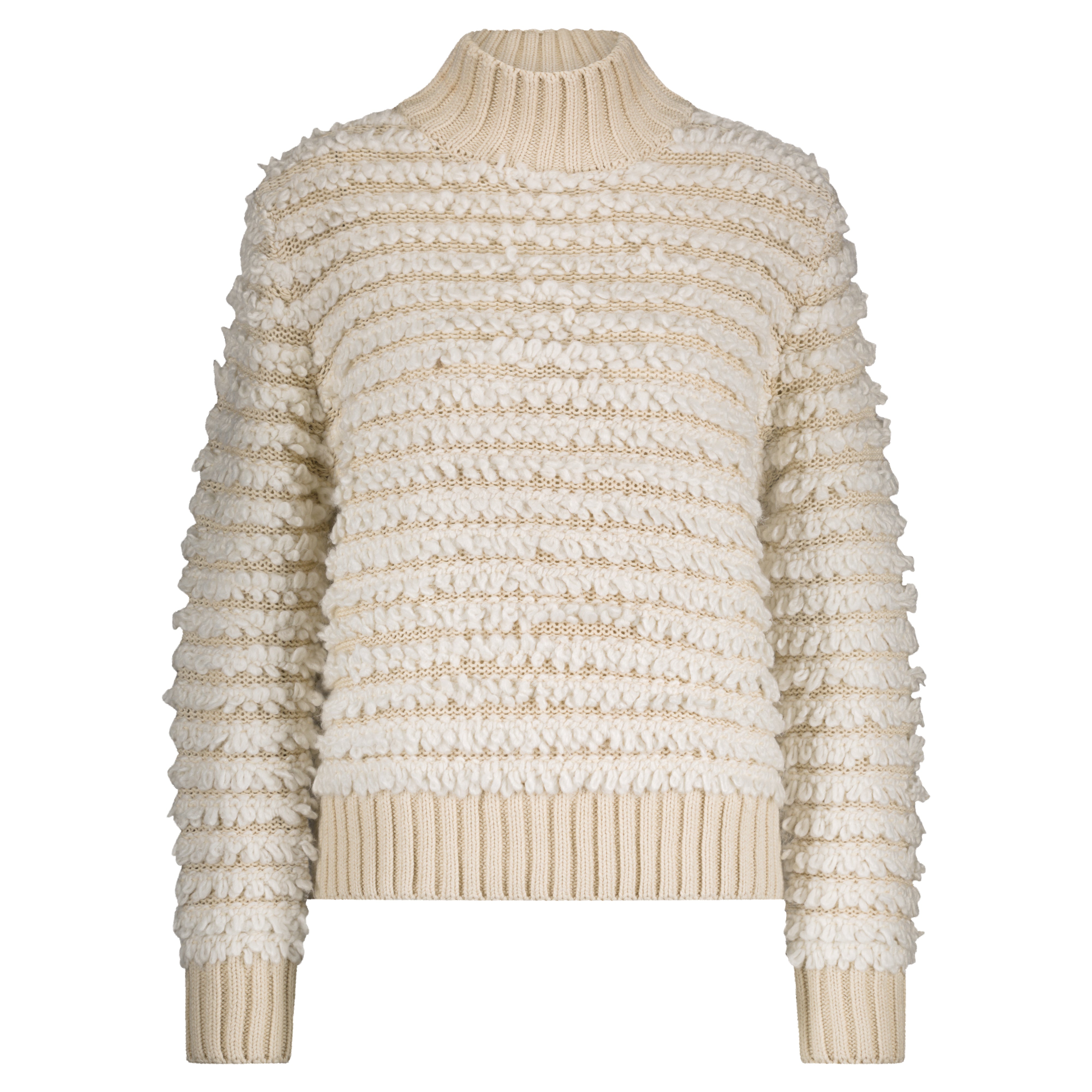 Sweater with Loops Red Button Ecru