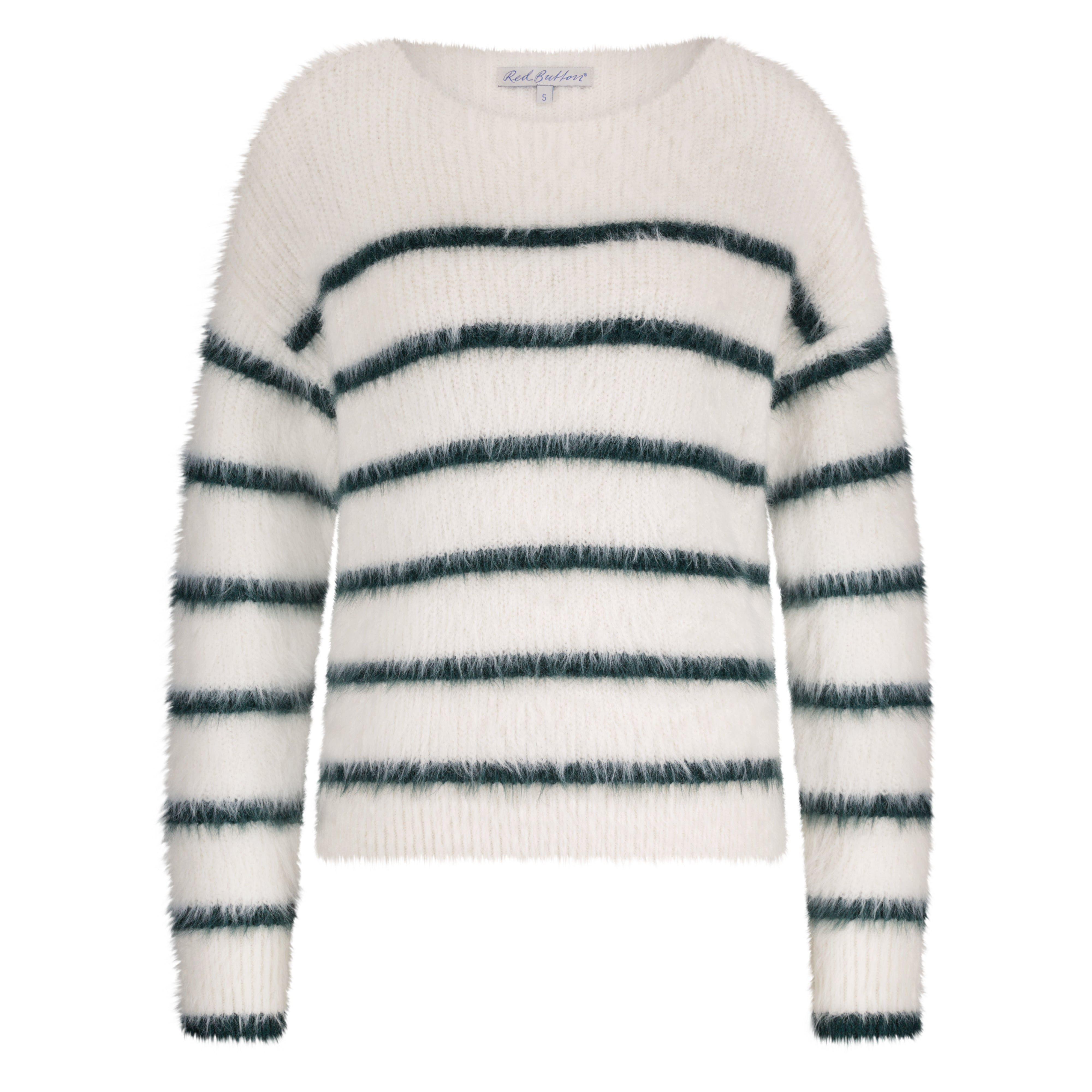 Sweater FUZZY Red Button Ecru/Indigo