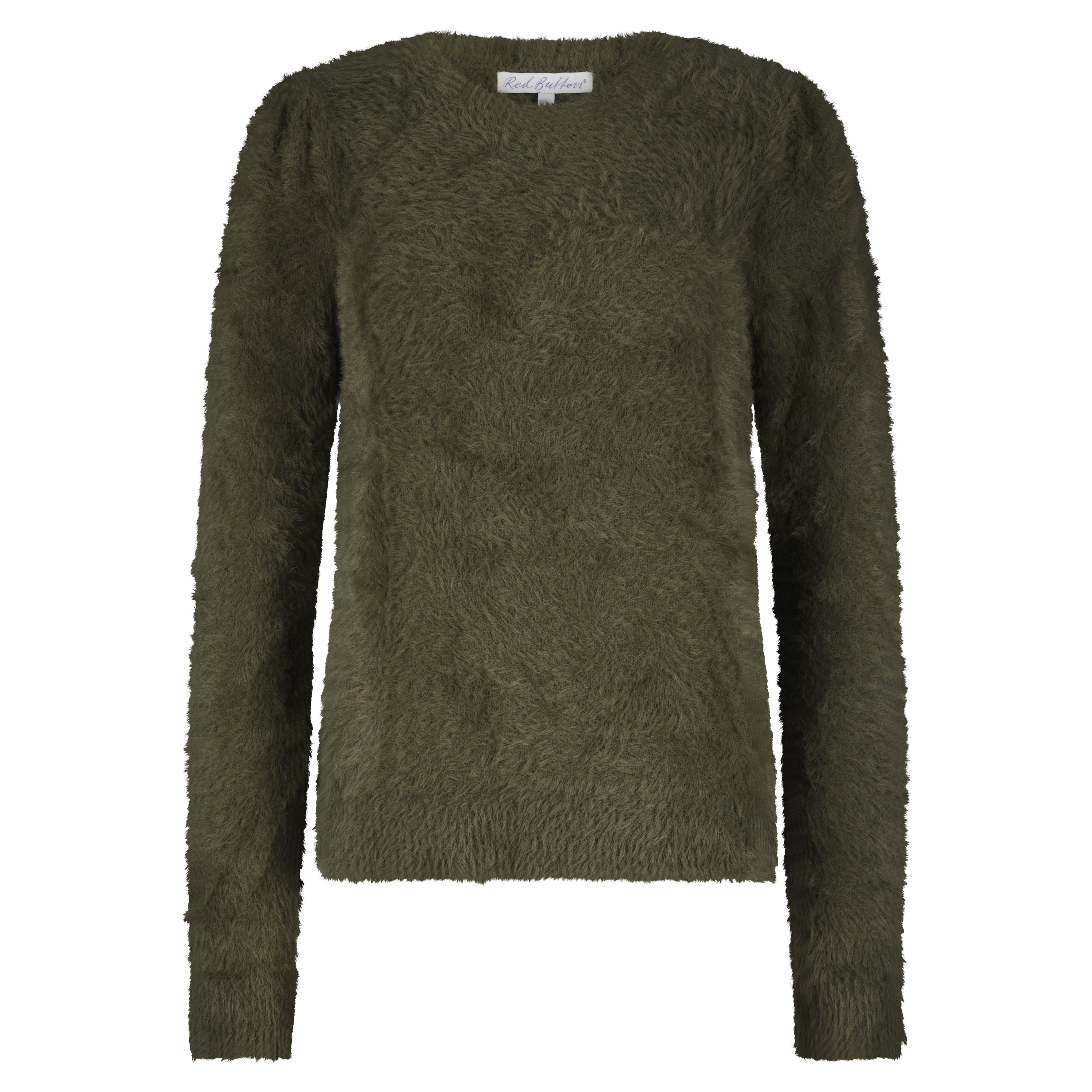 Sweater FUZZY PUFF Red Button Olive