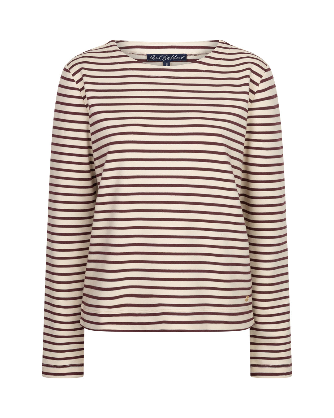 Red Button Terry Sweater Stripe Darkberry