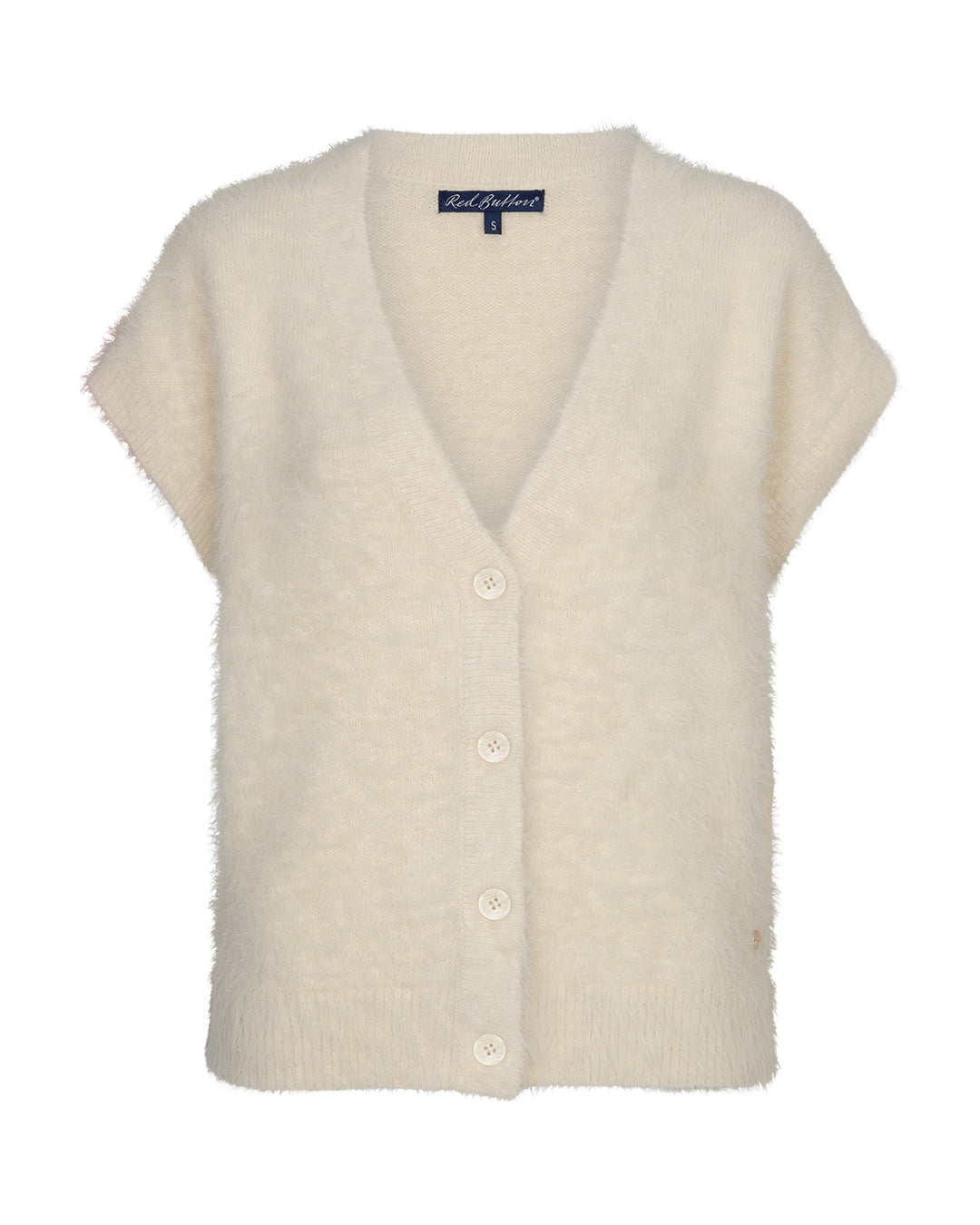 Red Button Sleeveless Sweater fuzzy Cream