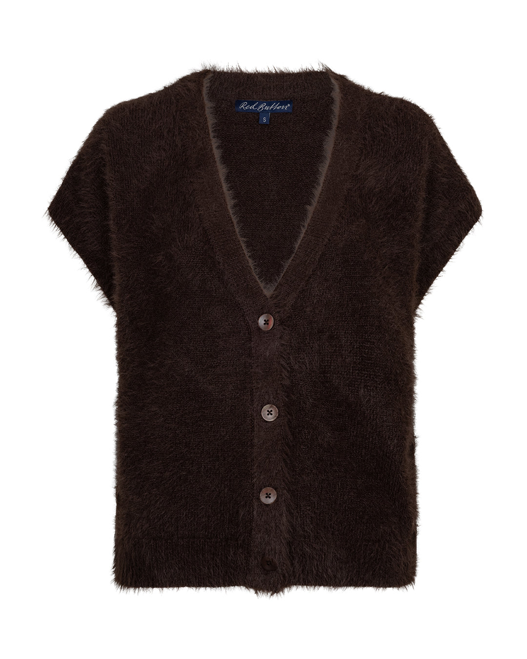 Red Button Sleeveless Fuzzy Espresso