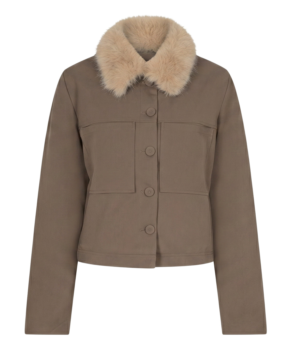 Red Button Jacket & Fur Collar Truffle