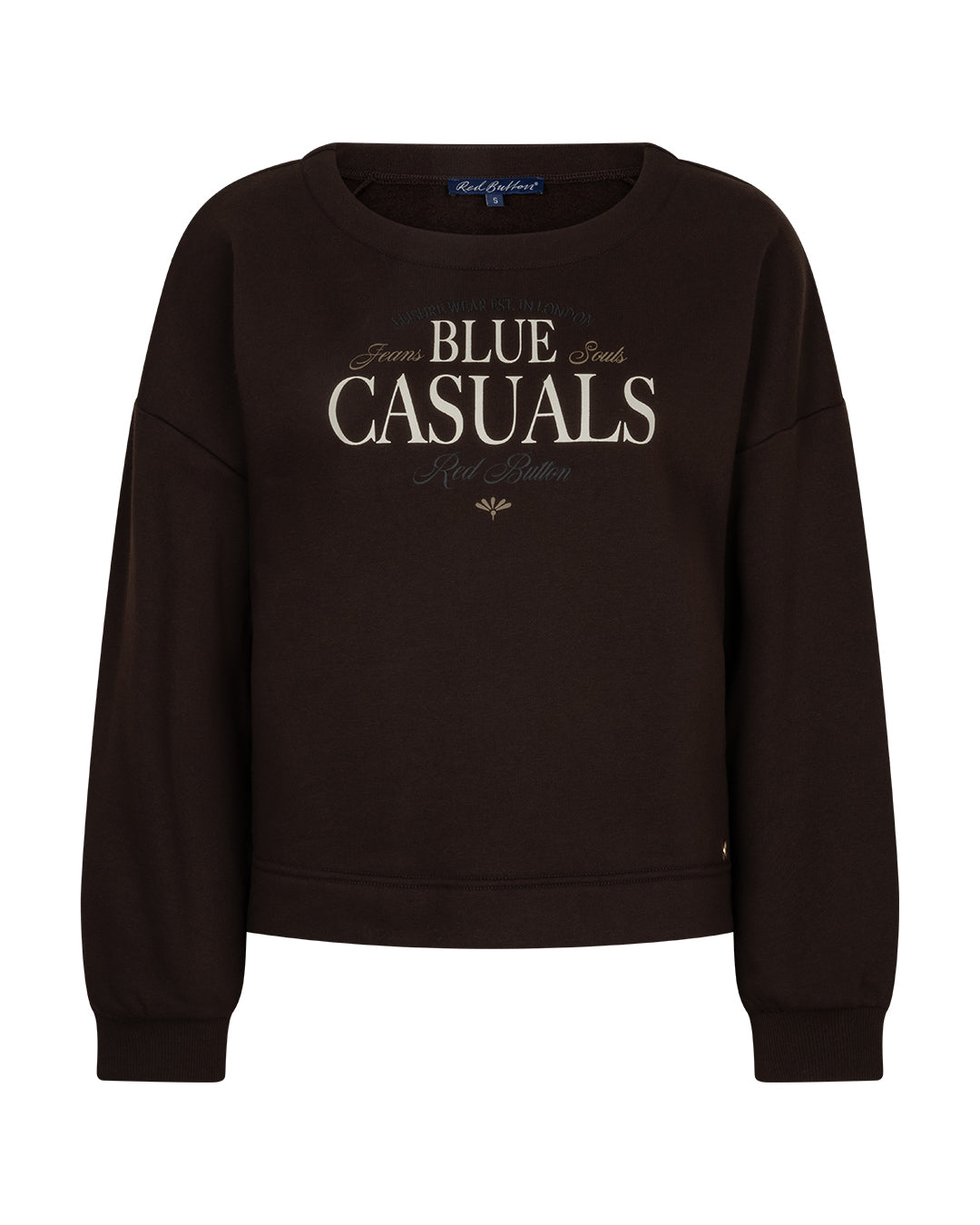 Red Button Terry Sweater Chestprint Espresso