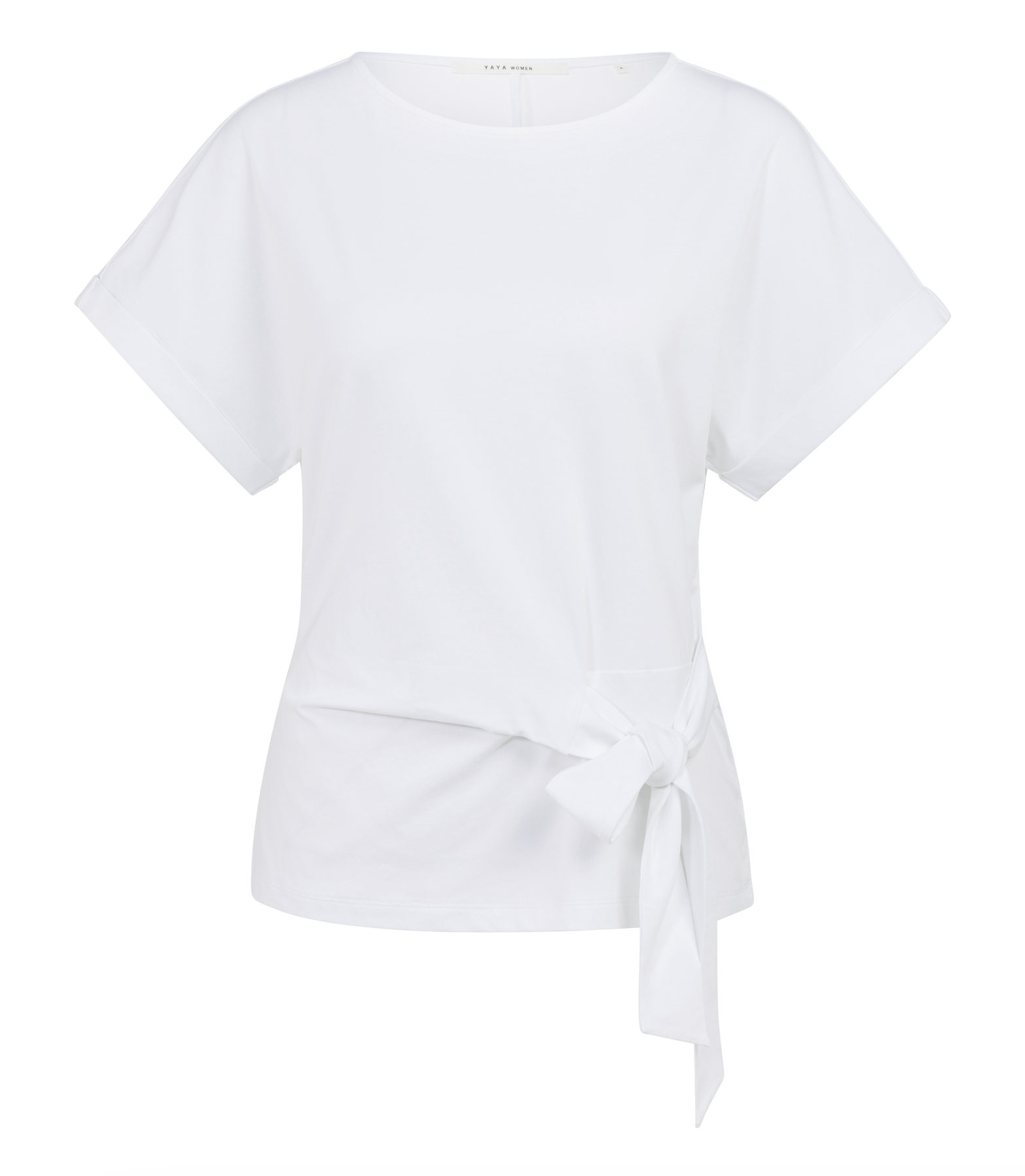YAYA Top Met Ronde Hals En Knoopdetail White