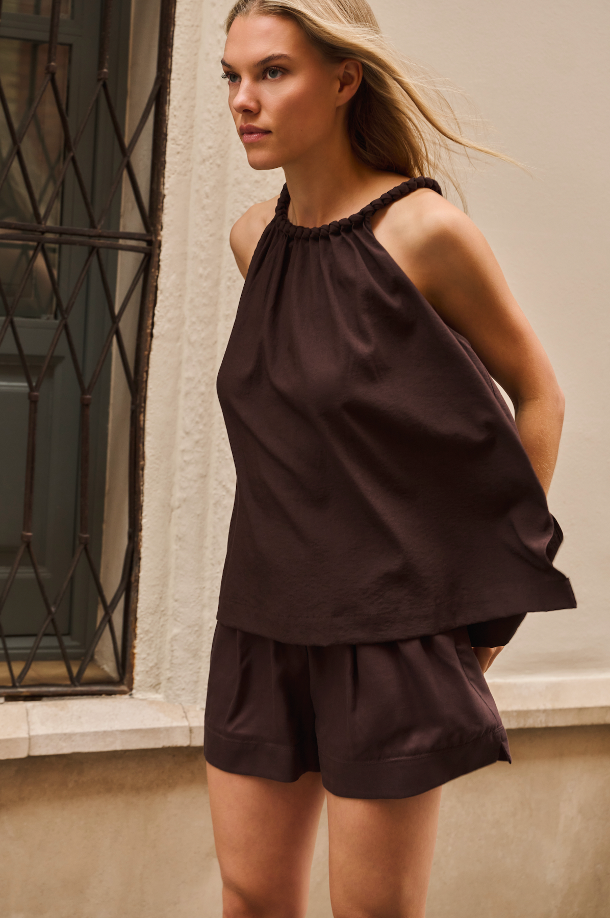 YAYA Haltertop Met Gevlochten Halslijn Aubergine Purple