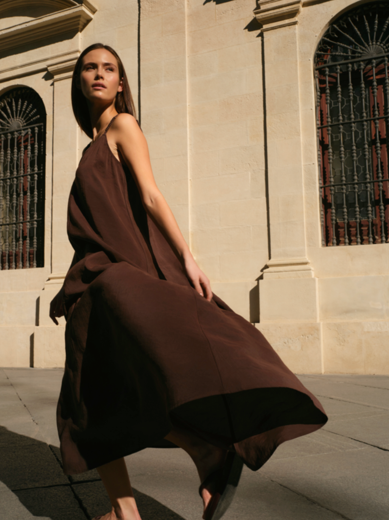 YAYA Lange Jurk Met Bandjes Aubergine Purple