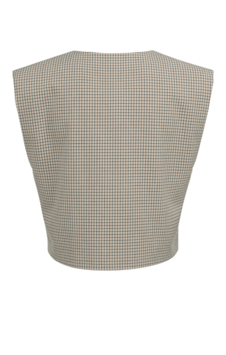 YAYA Geruit Gilet Met Schoudervulling Beige Dessin