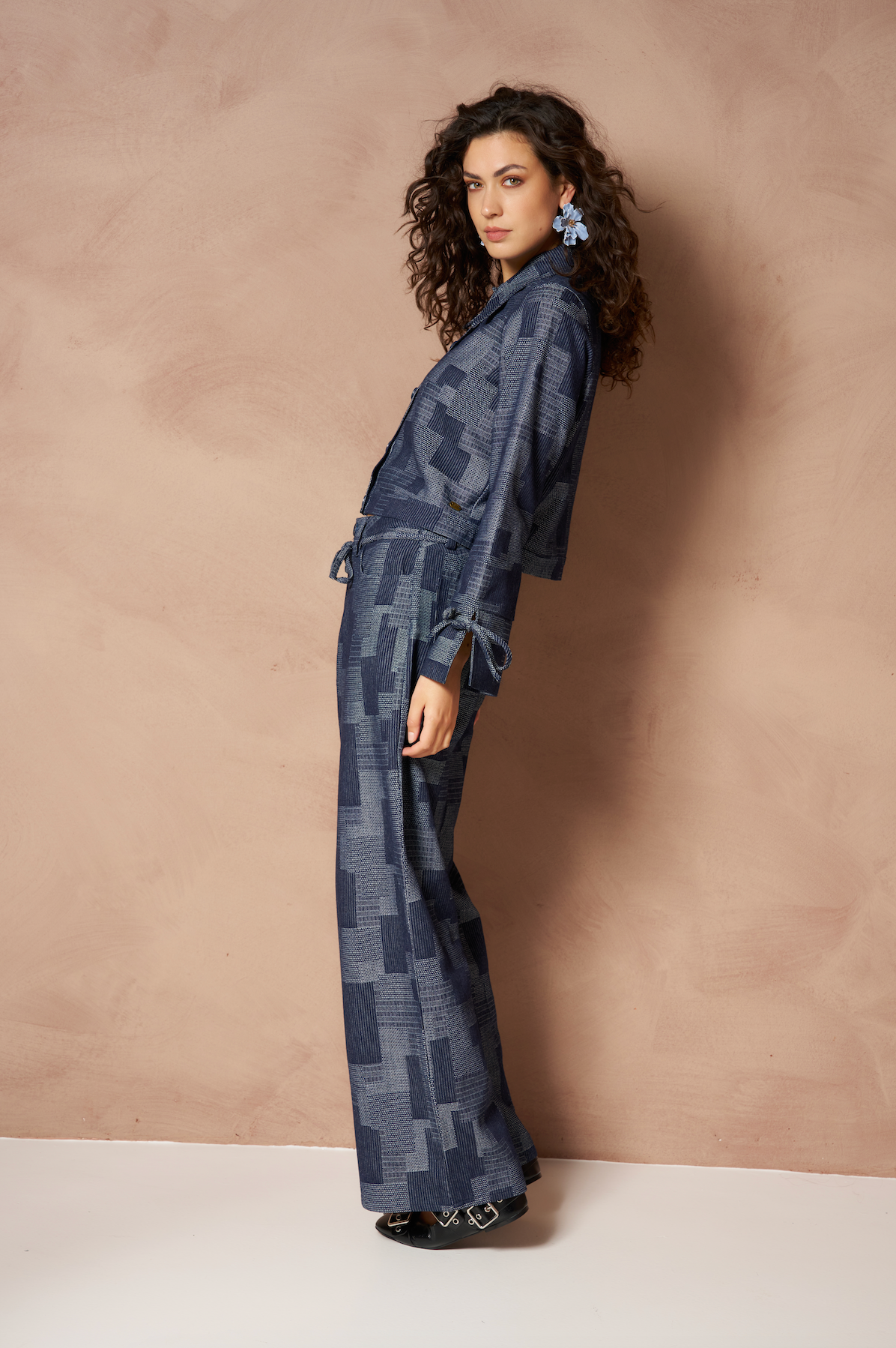 Lofty manner Blouse Ilja Patchwork Straight Mid Blue