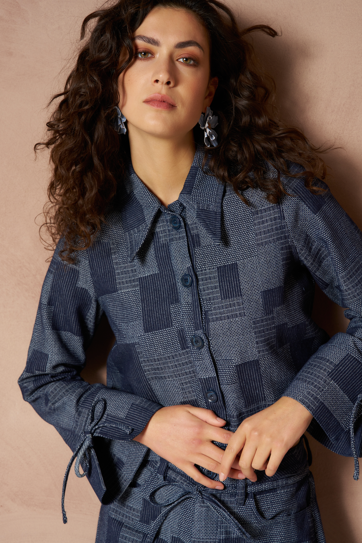 Lofty manner Blouse Ilja Patchwork Straight Mid Blue