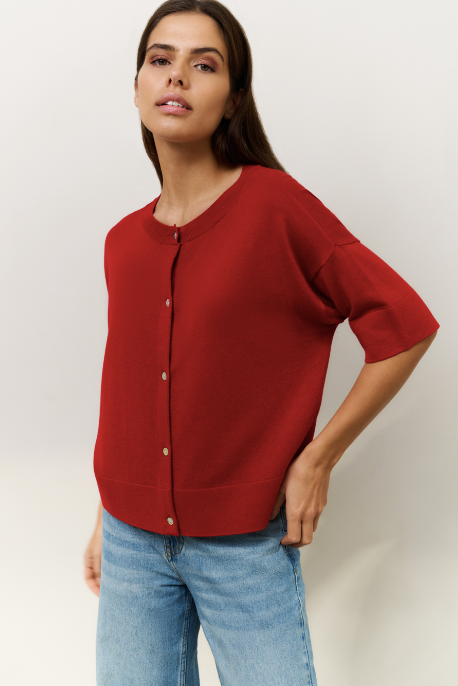 Oversized Fijngebreid Vest YAYA Scarlet Sage Red