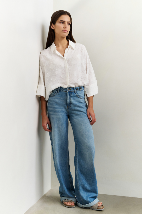 Korte Luchtige Blouse Ingeweven Details YAYA Pure White