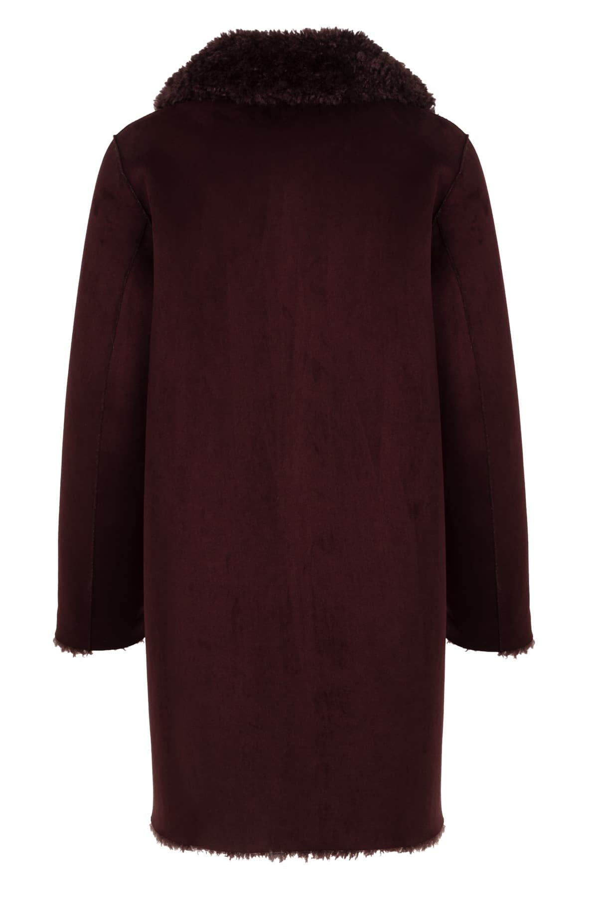 Giacomo Teddy Coat Long Chocolate Plum