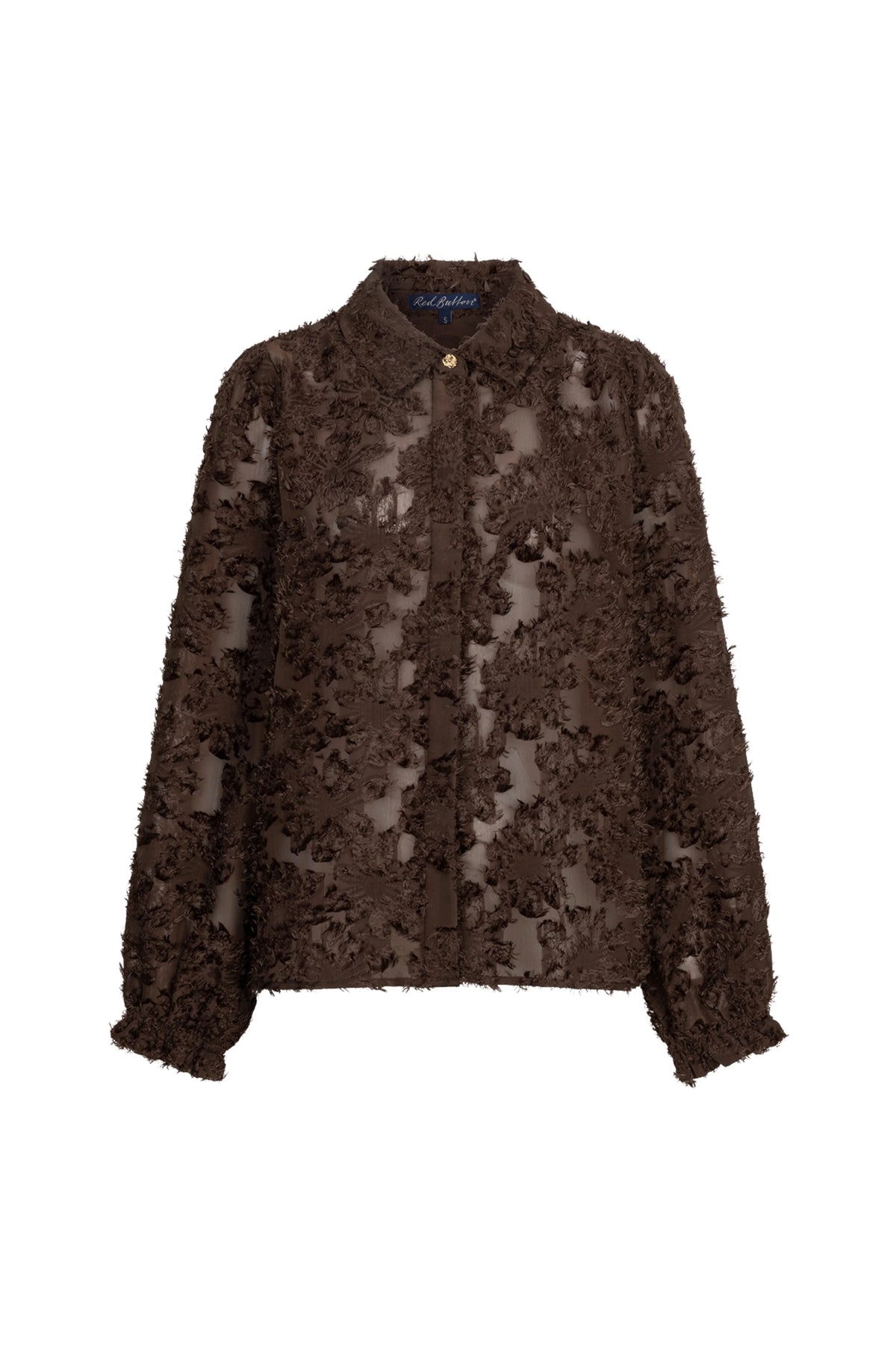Red Button Blouse Fringe Brown